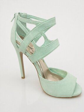 Qupid Menthol Nubuck PU Strappy High Heels Open Toe Stiletto Sandals Women’s